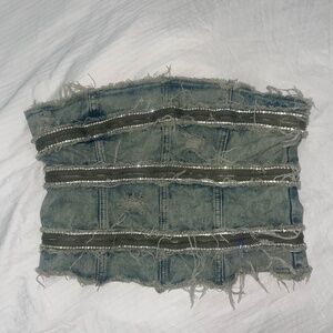 Jaded London- Zip Diamante Denim Corset